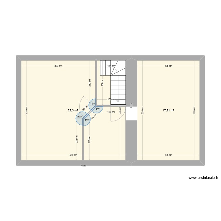 etage. Plan de 2 pièces et 47 m2