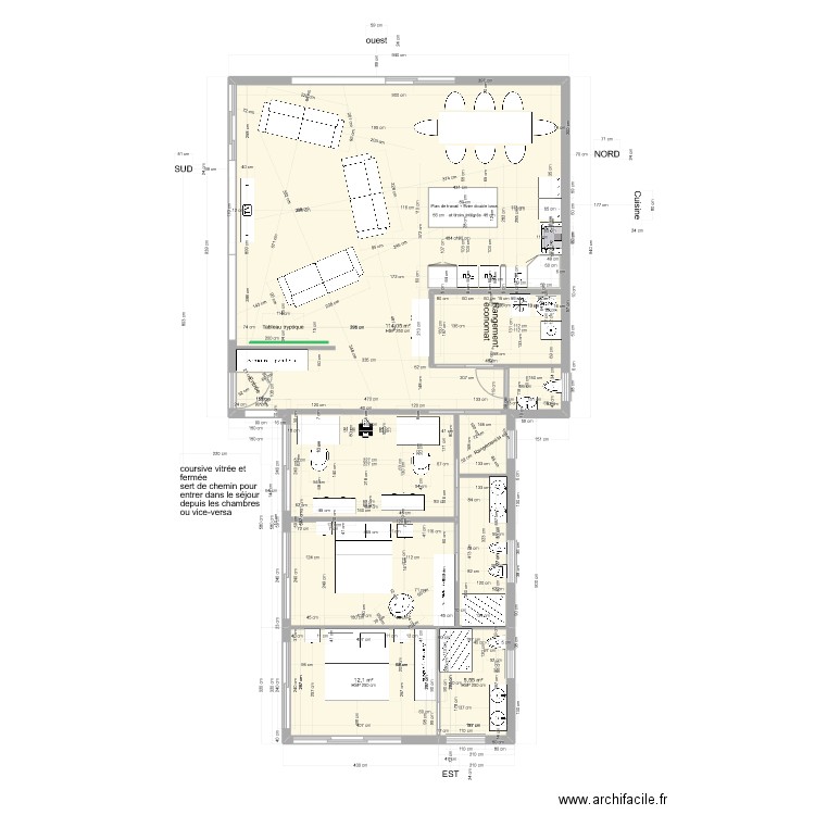 Plan T 135 m2 . Plan de 3 pièces et 132 m2