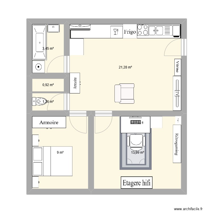 Jaaj. Plan de 5 pièces et 43 m2