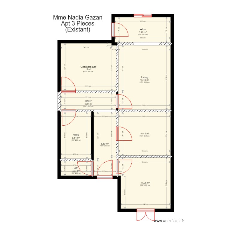 3 pieces GAZAN existant 2. Plan de 0 pièce et 0 m2