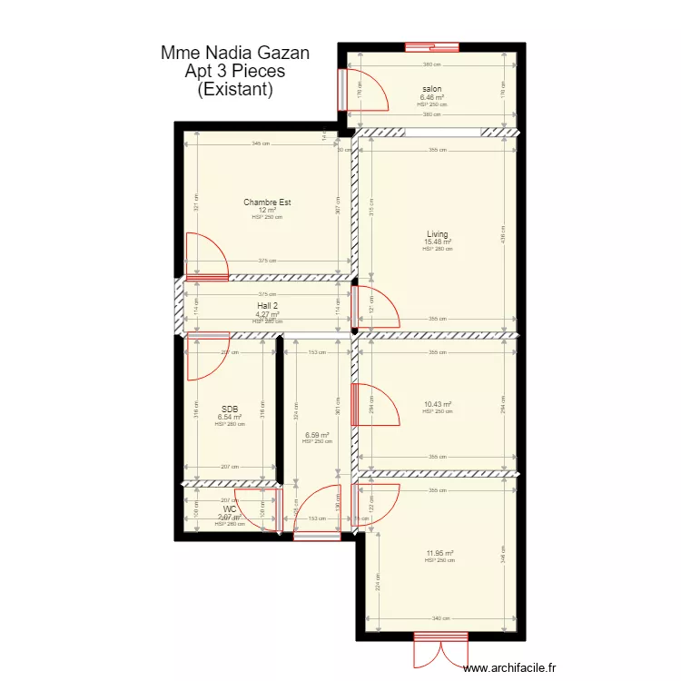 3 pieces GAZAN existant 2. Plan de 3 pieces GAZAN existant 2. Plan de