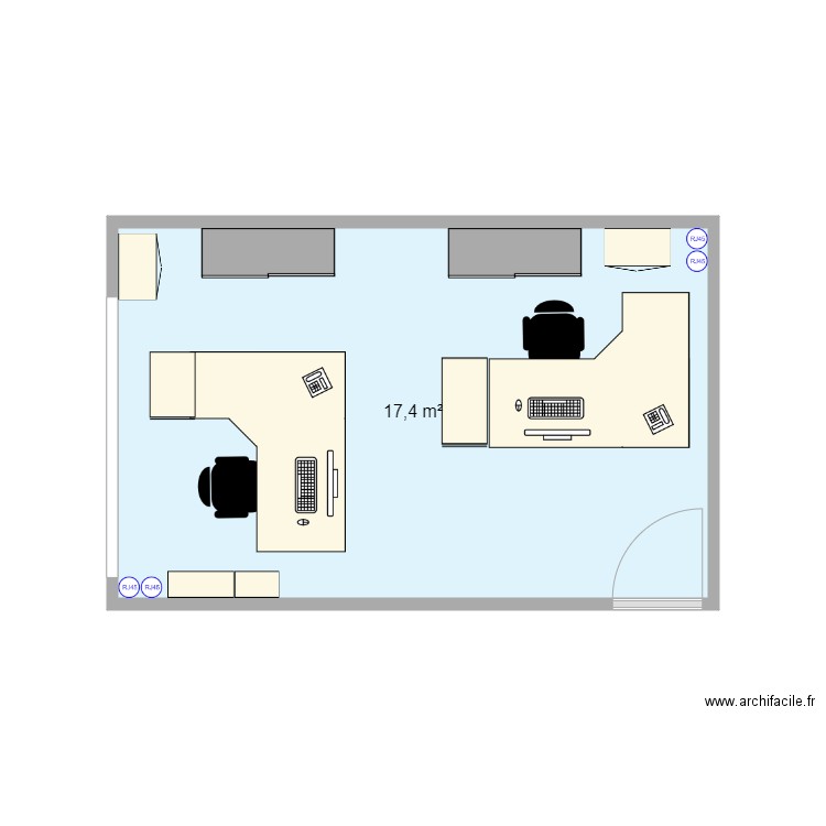 Bureau G029 version 1. Plan de 1 pièce et 17 m2