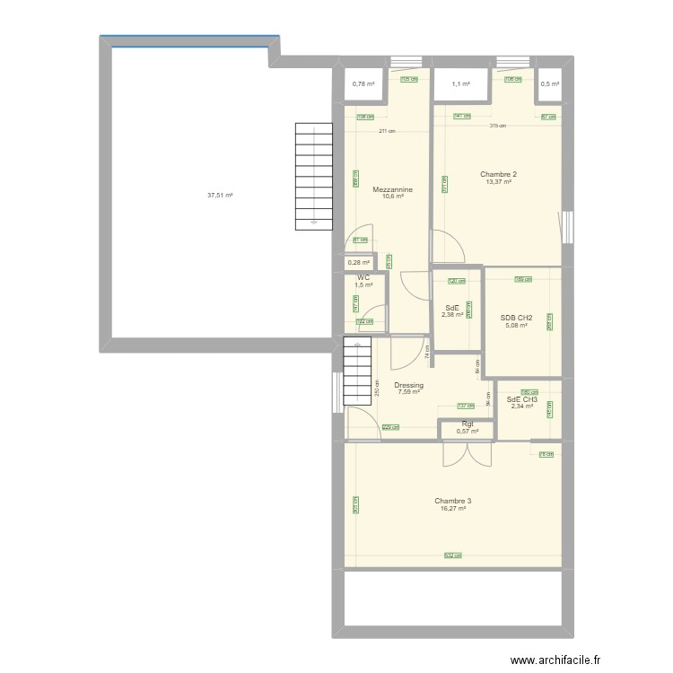 Plan CARON Etage. Plan de 15 pièces et 107 m2