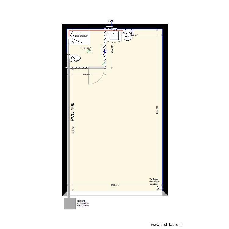 Local Fabrice. Plan de 2 pièces et 40 m2