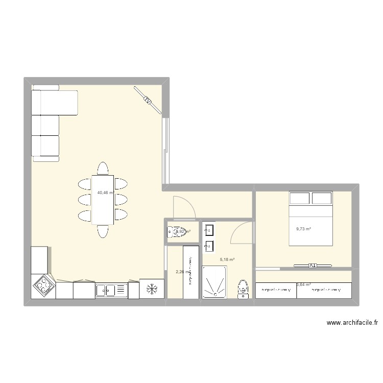 maison audrey en L 60m2. Plan de 0 pièce et 0 m2