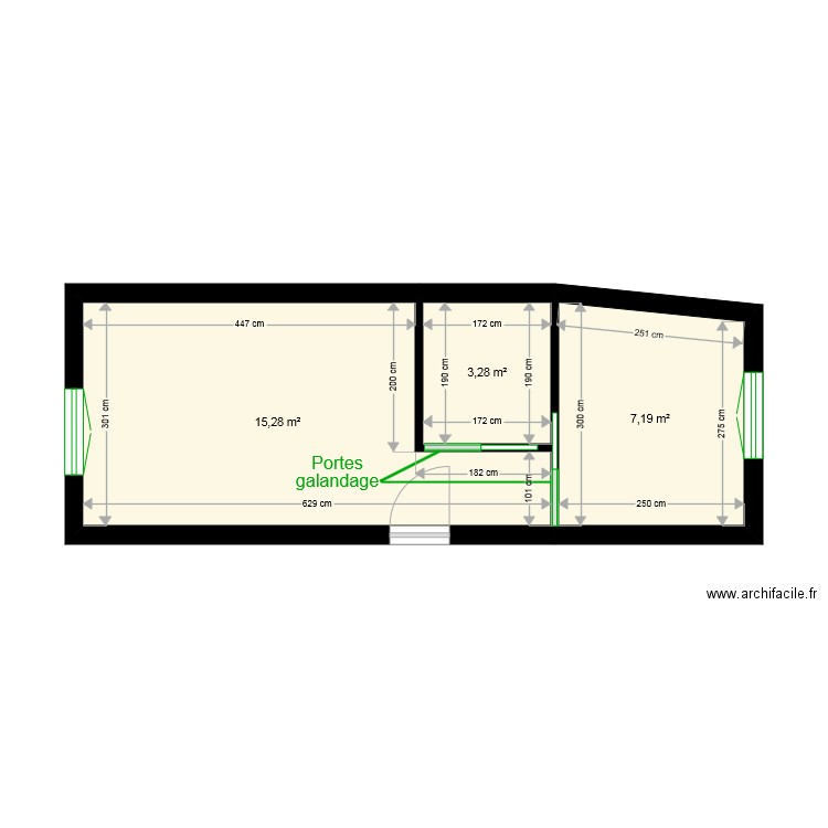 Cote Jouarre brut modif. Plan de 3 pièces et 26 m2