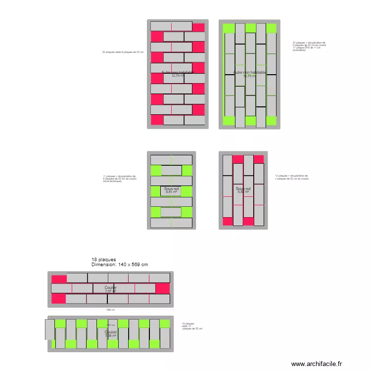 couloir avec plaque isolation. Plan de 