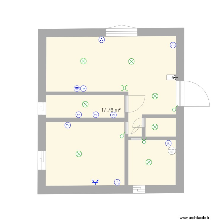 Apparte sosay elec. Plan de 1 pièce et 18 m2