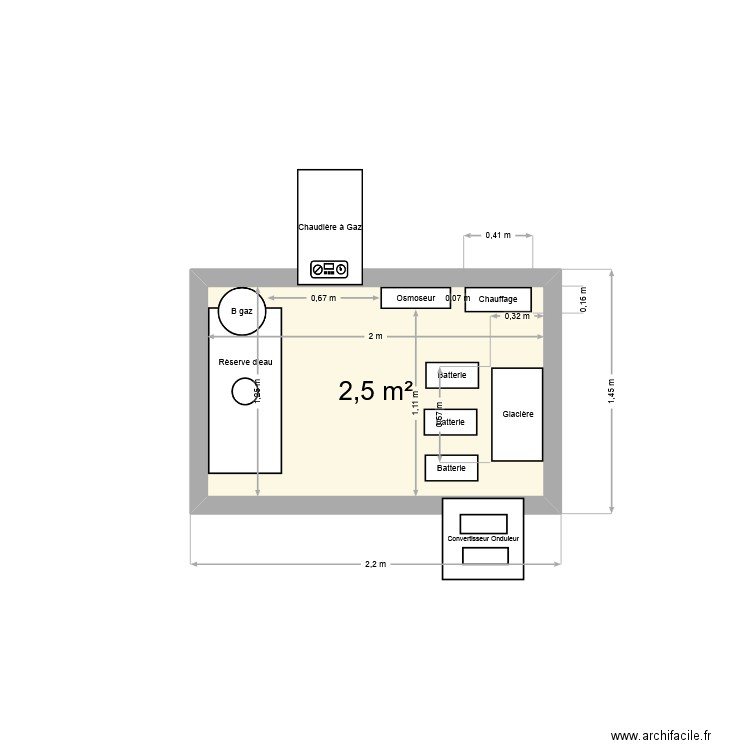 Station Osolaire. Plan de 1 pièce et 3 m2