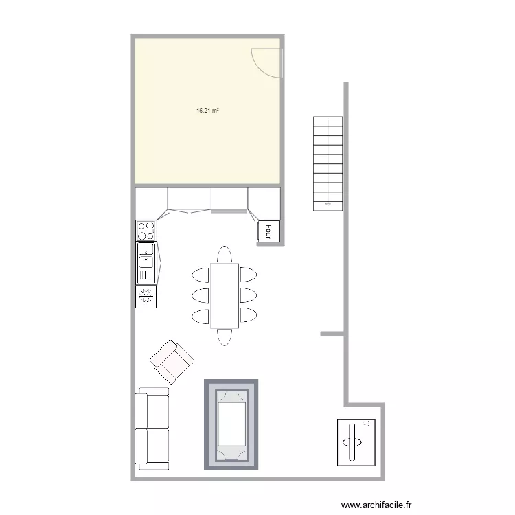 cuisine et salon. Plan de 