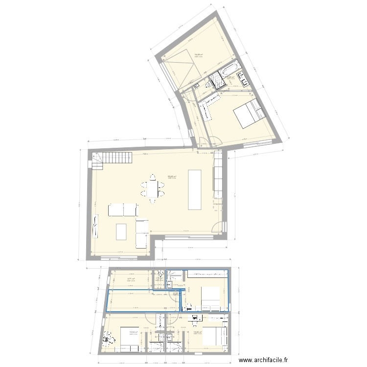 etage granvville. Plan de 8 pièces et 168 m2