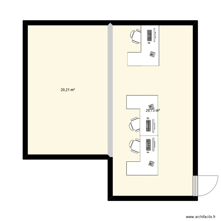 bureau cde. Plan de 2 pièces et 47 m2