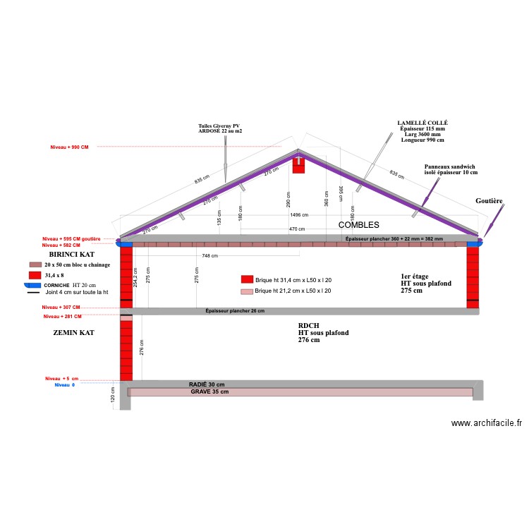 Coupe 9 JF Gros Oeuvre au 24 06 23. Plan de 1 pièce et 24 m2