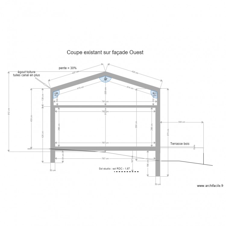 Coupes existant. Plan de 0 pièce et 0 m2