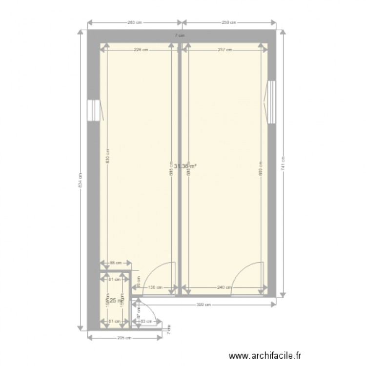 projet2023. Plan de 2 pièces et 33 m2