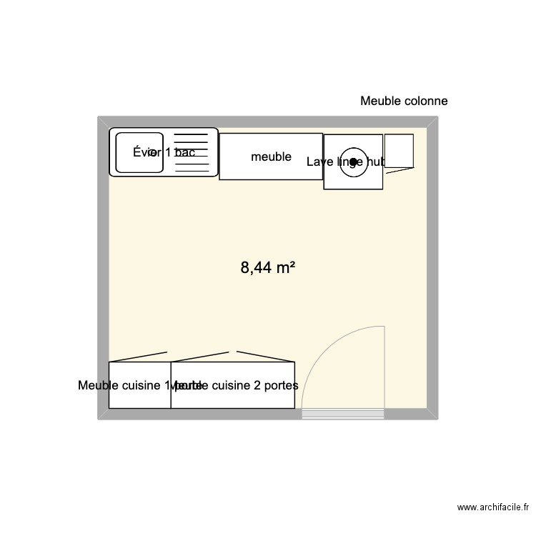 buanderie. Plan de 1 pièce et 8 m2