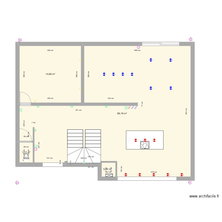 éclairage rdc. Plan de 4 pièces et 86 m2