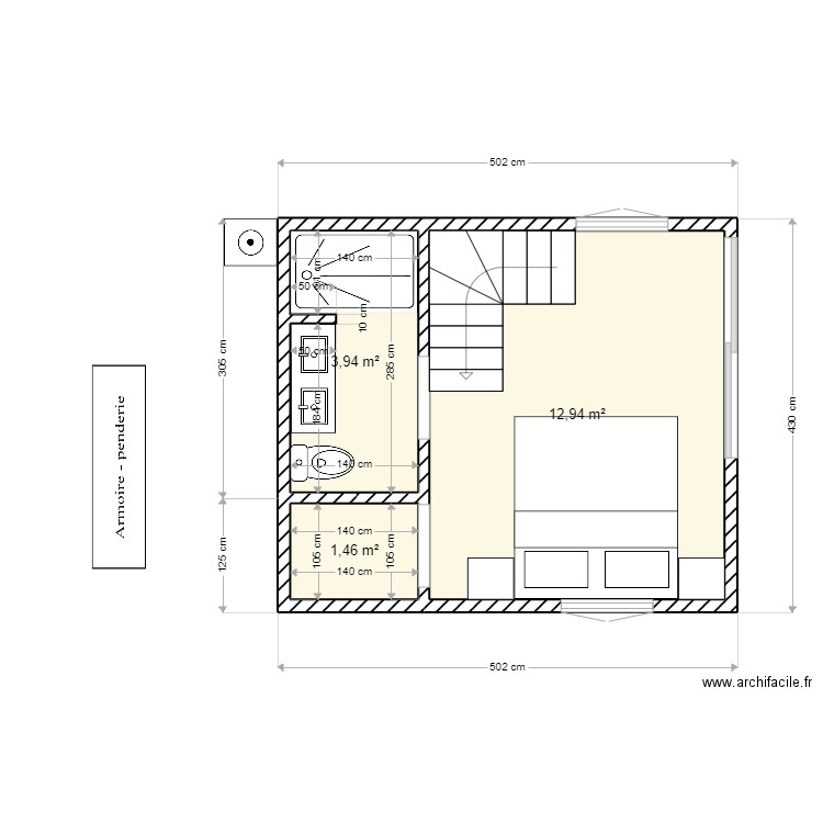 BUNGALOW. Plan de 3 pièces et 18 m2