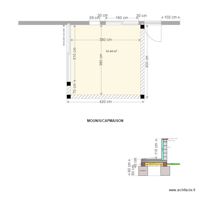 vue en plan cotes brutes. Plan de 0 pièce et 0 m2