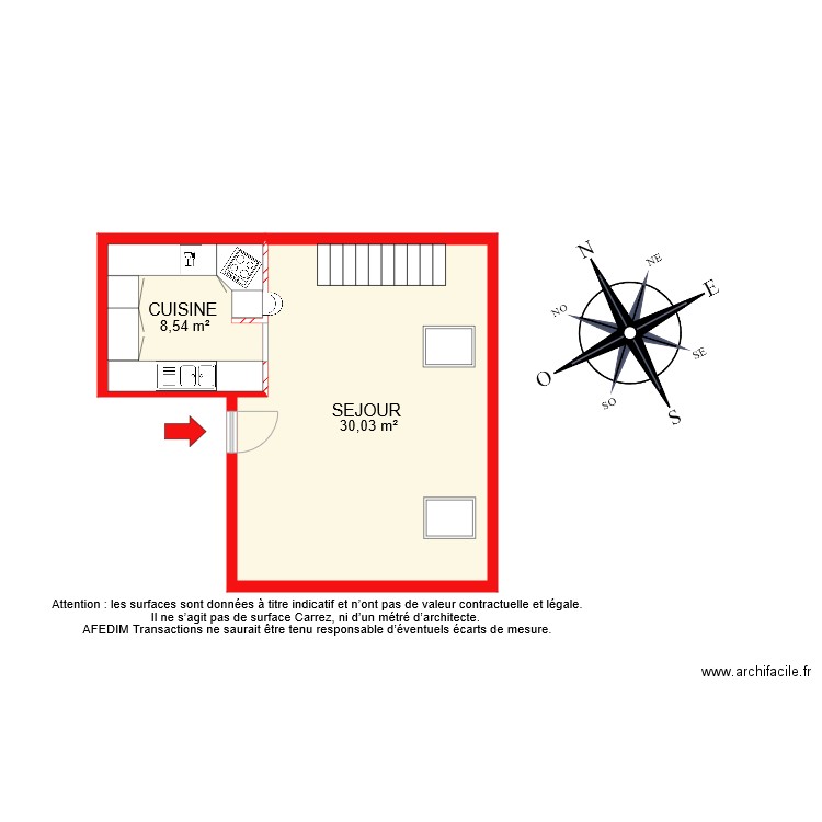 BI 8898 ETAGE 2 Niveau 1. Plan de 2 pièces et 39 m2