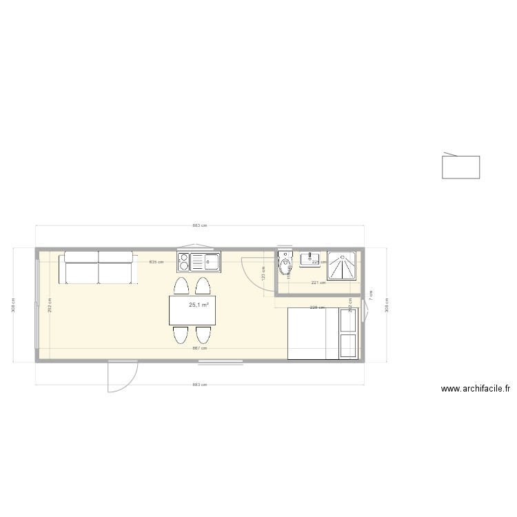 Simiane Sudio  7. Plan de 1 pièce et 25 m2