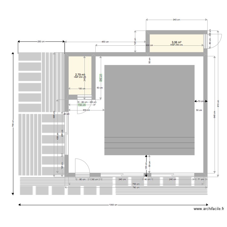 piscine dessus. Plan de 2 pièces et 6 m2