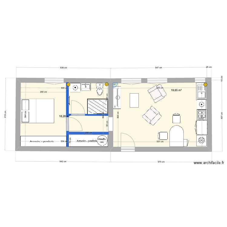 appart 8 - 36m². Plan de 2 pièces et 38 m2