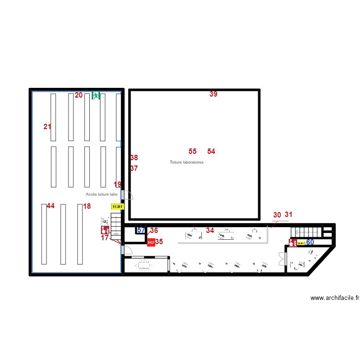 QUAI SUD 3 Extincteurs etage . Plan de 8 pièces et 45 m2
