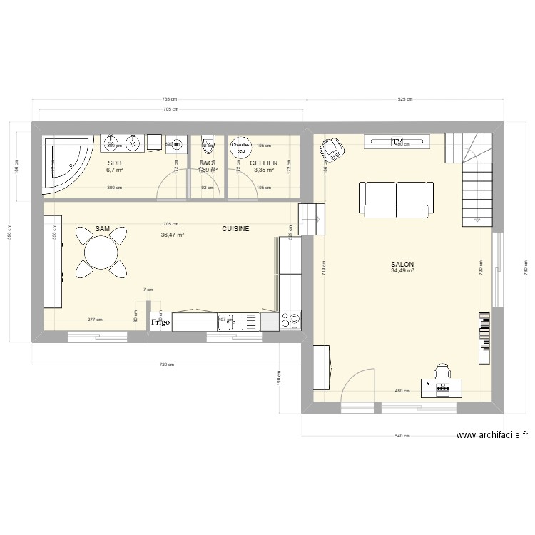 plan RDC. Plan de 5 pièces et 83 m2