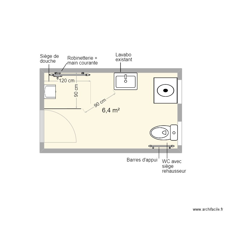 Michel SDB projet. Plan de 1 pièce et 6 m2