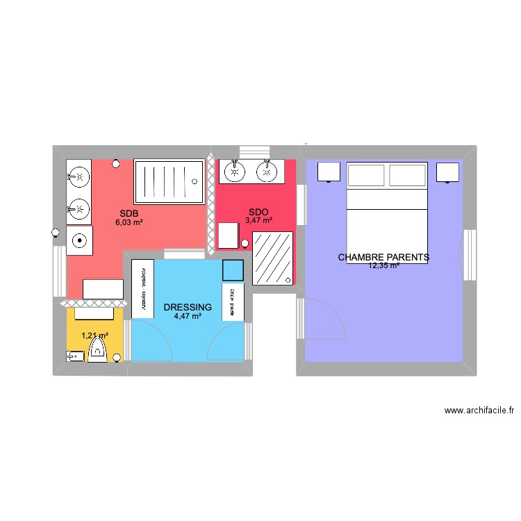 PROJET SDB. Plan de 5 pièces et 28 m2