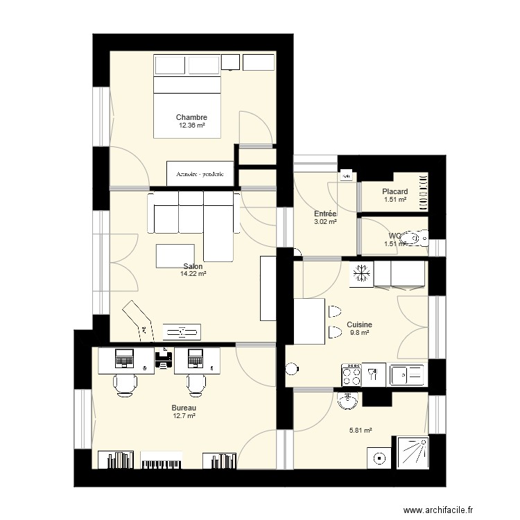 plan appartement 61 m2
