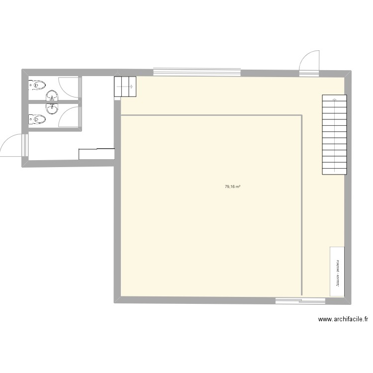 grange aménagement. Plan de 1 pièce et 79 m2