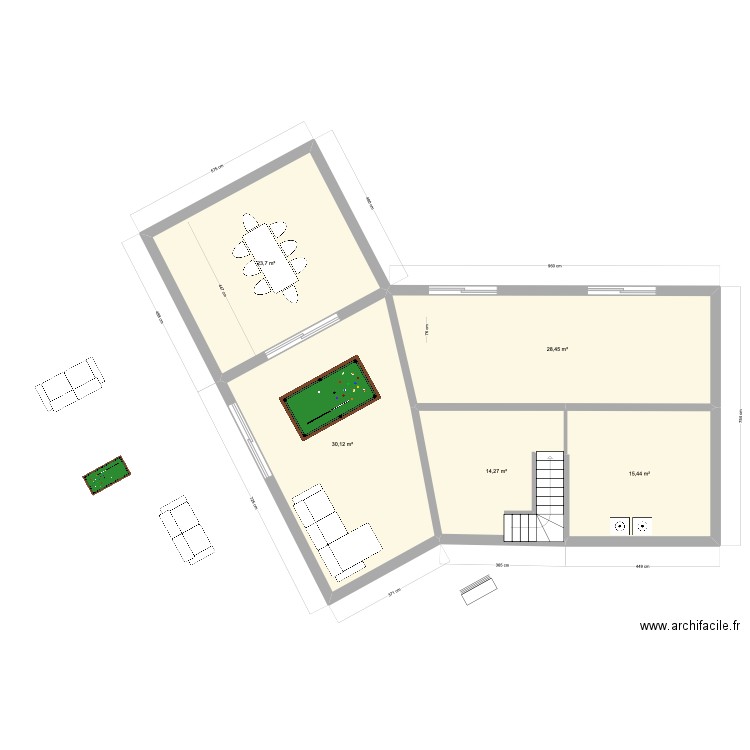 LA LANDE DU TEMPLE SOUS SOL. Plan de 5 pièces et 112 m2