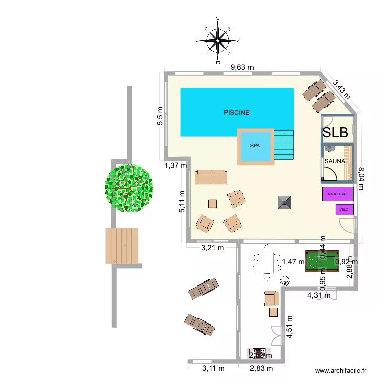 Espace d&eacute;tente cot&eacute; cuisine V6. Plan de 2  et 111 m²