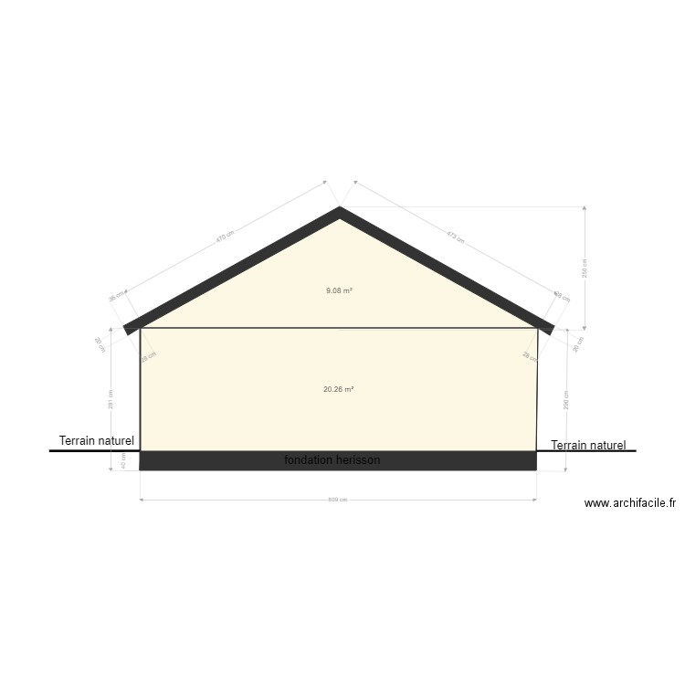 terrain naturel facade sud . Plan de 0 pièce et 0 m2