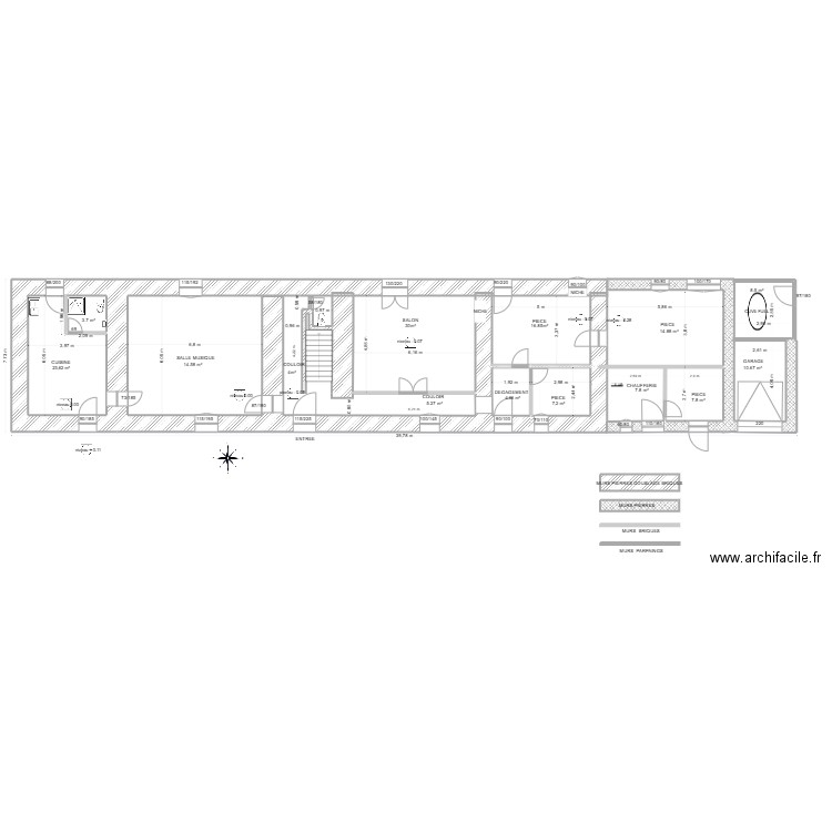 presbytère bois de cené . Plan de 3 pièces et 35 m2