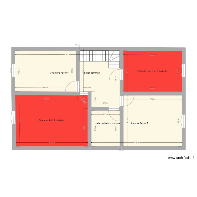 Etage maison . Plan de 4 pièces et 84 m2