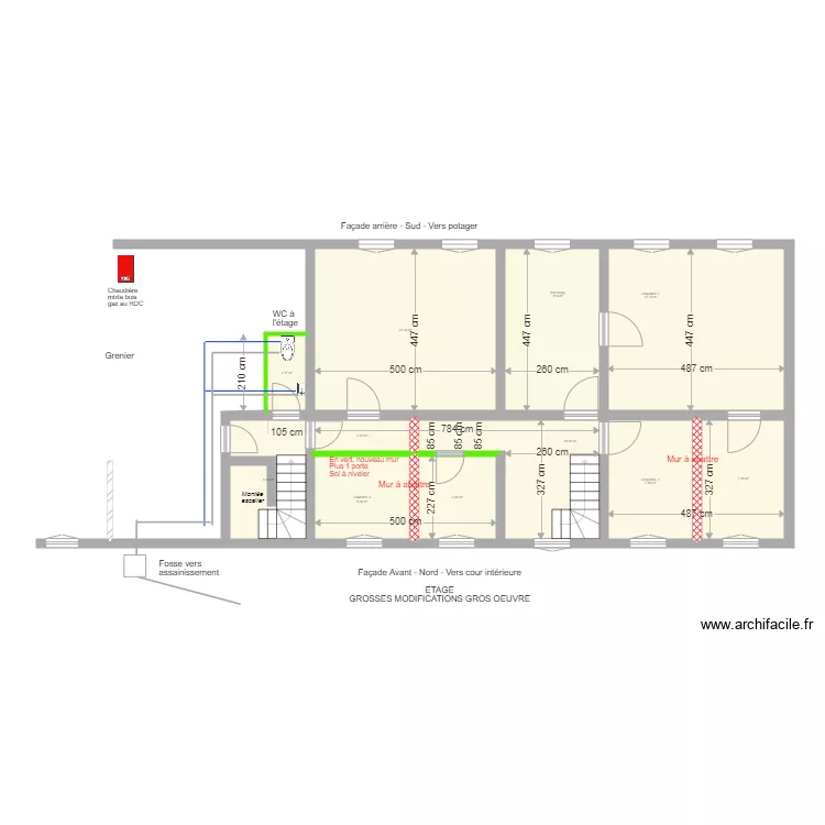 Maison LG modif murs &eacute;tage avec WC seul. Plan de 