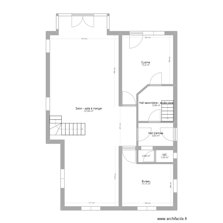 Sauvenière rdc. Plan de 7 pièces et 94 m2