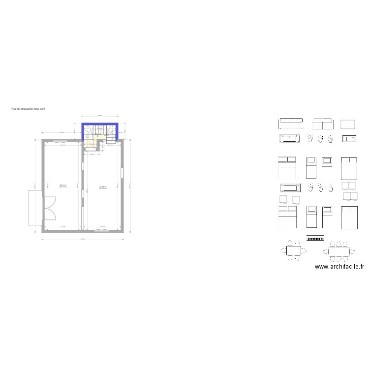 AJ RDCH curé et oriel. Plan de 3 pièces et 53 m2