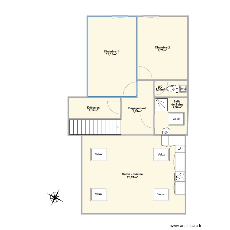 blae3. Plan de 7 pièces et 77 m2