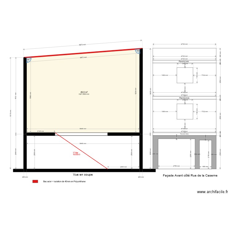 Façade Maison. Plan de 2 pièces et 100 m2