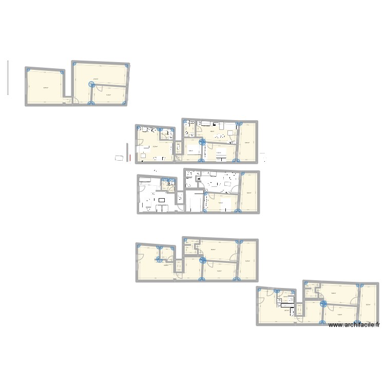 Appart AE. Plan de 16 pièces et 240 m2