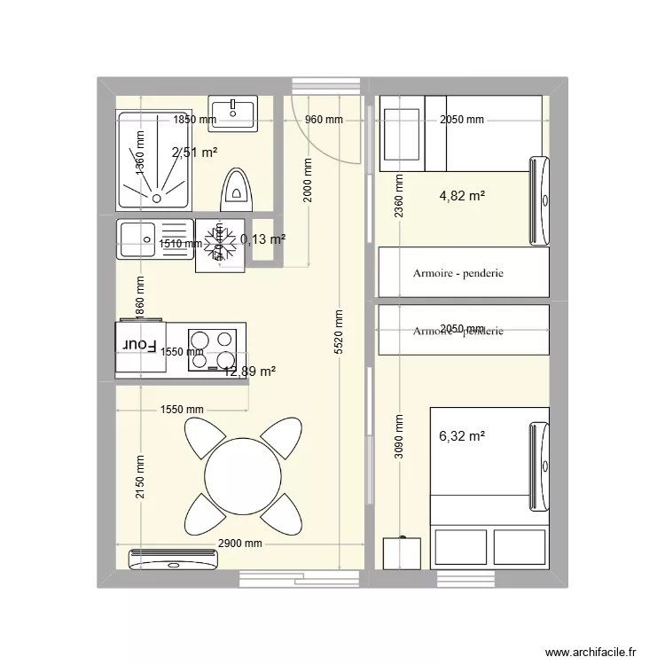 la faviere. Plan de 5  et 27 m²
