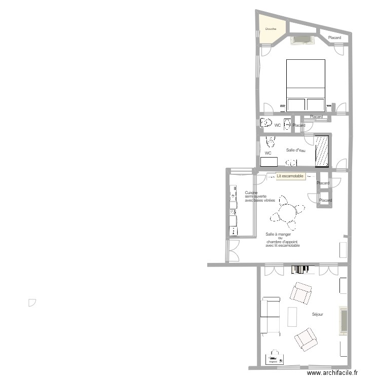 Plan Projet 20 Chomel. Plan de 1 pièce et 5 m2