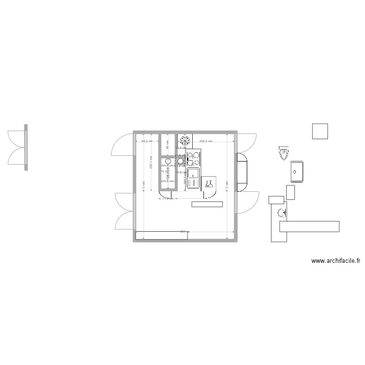 cuisina. Plan de 4 pièces et 15 m2