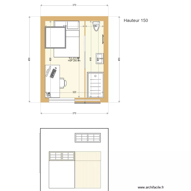 Cabanon470380fa&ccedil;ade. Plan de 