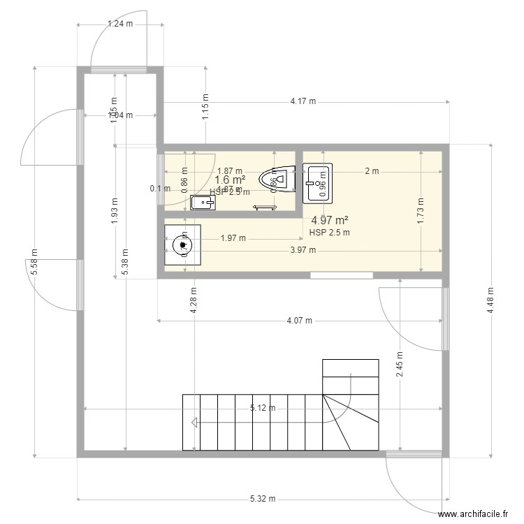 Plan Buanderie Toilettes RDC 1. Plan de 0 pièce et 0 m2