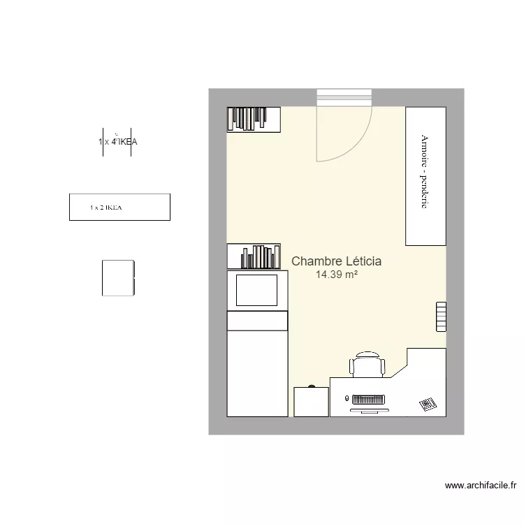 Chambre L&eacute;ticia v2. Plan de 
